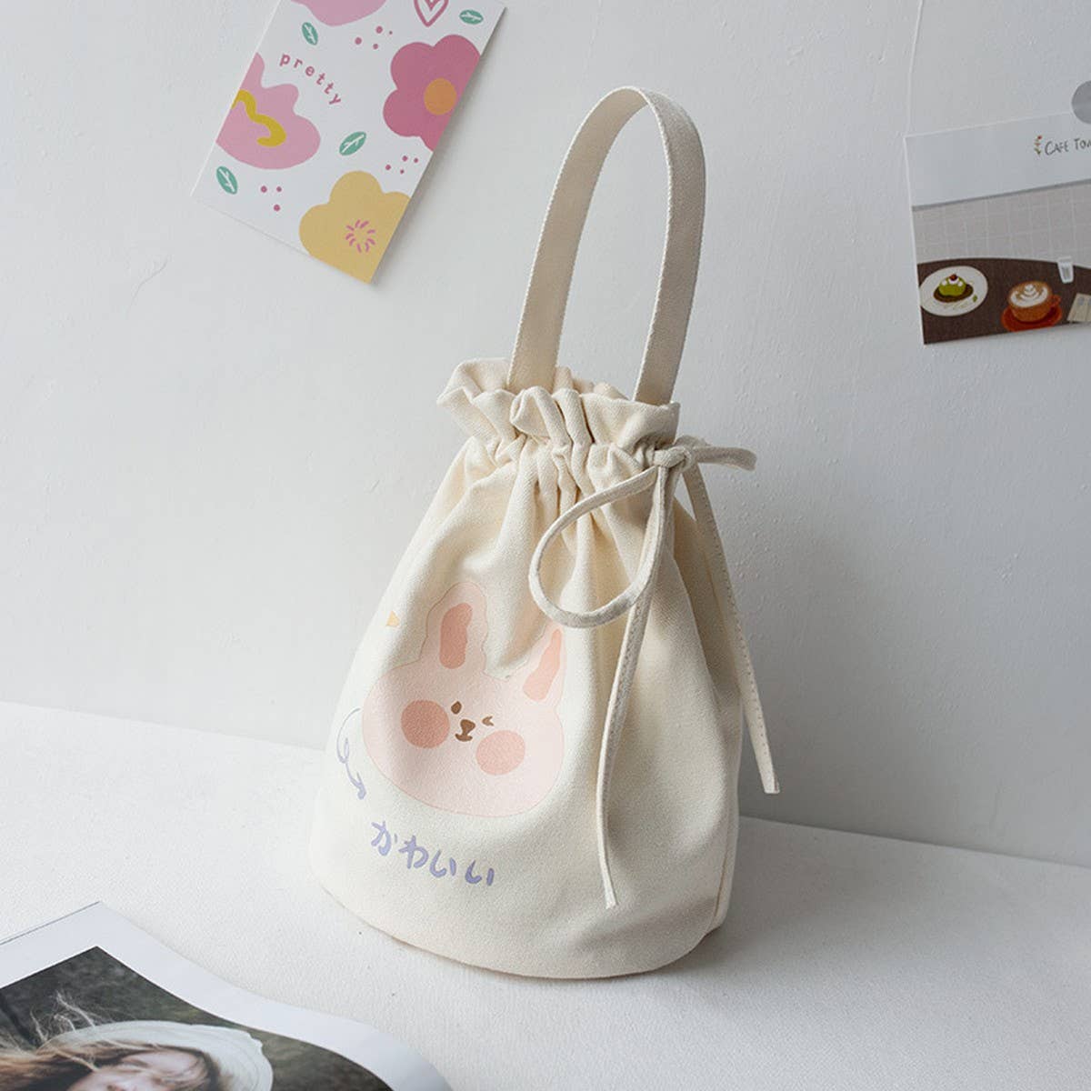 Cute Canvas Drawstring Bucket Bag for Students_CWAB5669