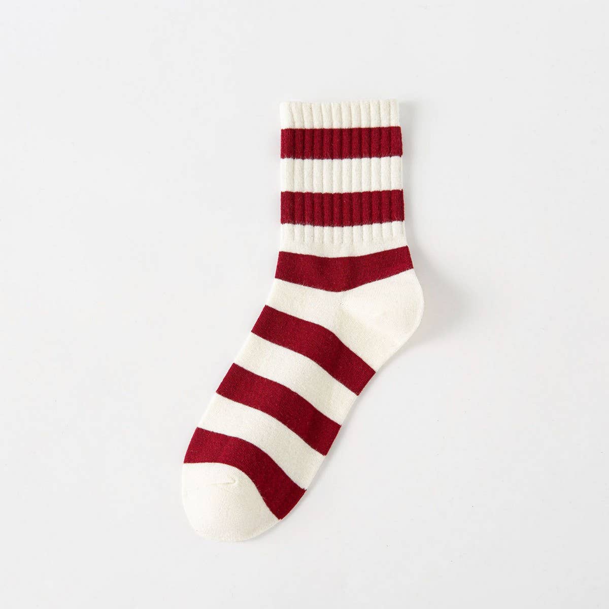 Red Bow Cotton Crew Socks for Women, Striped_CWMS1371