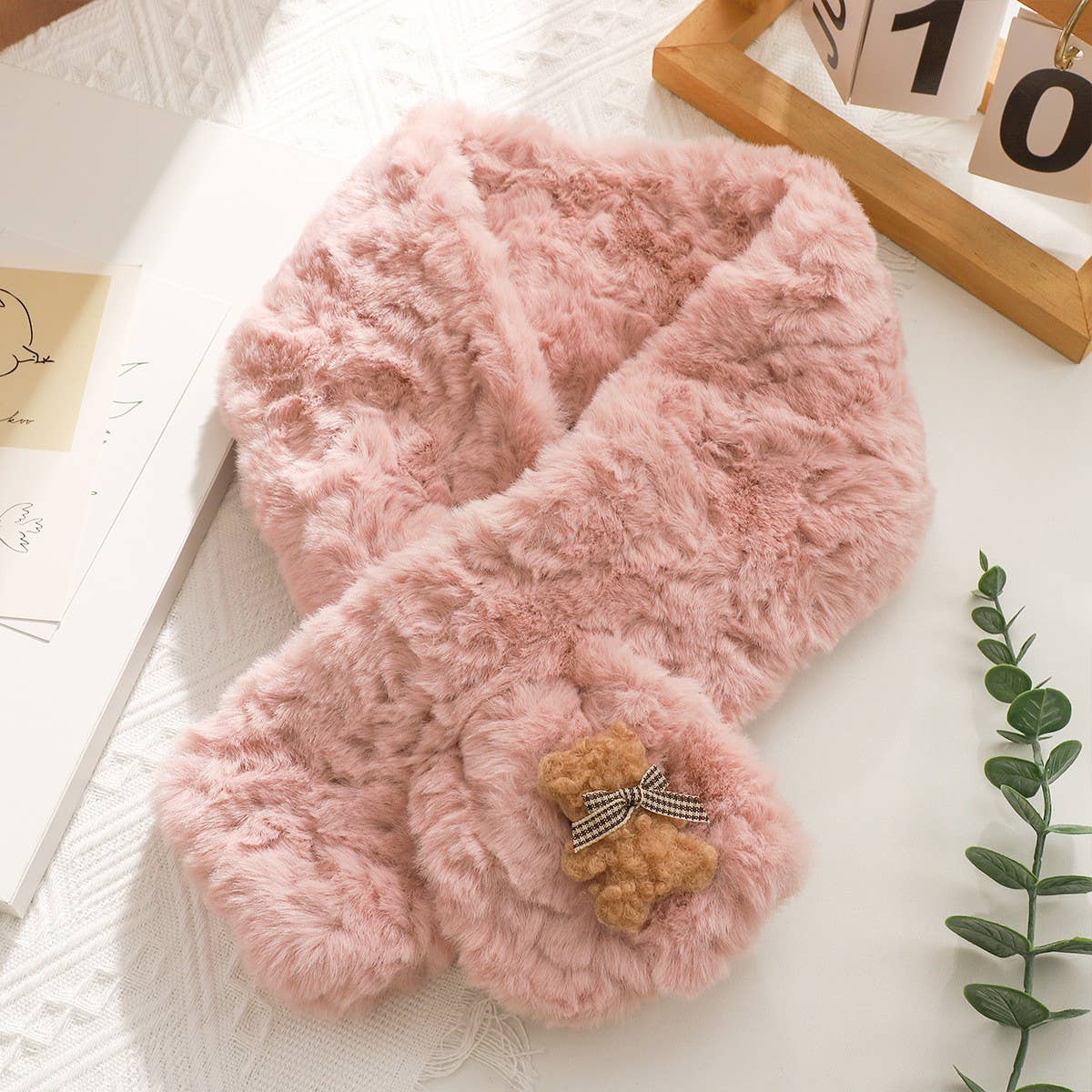 CUTE BEAR EMBOSSED WARM PLUSH SCARF