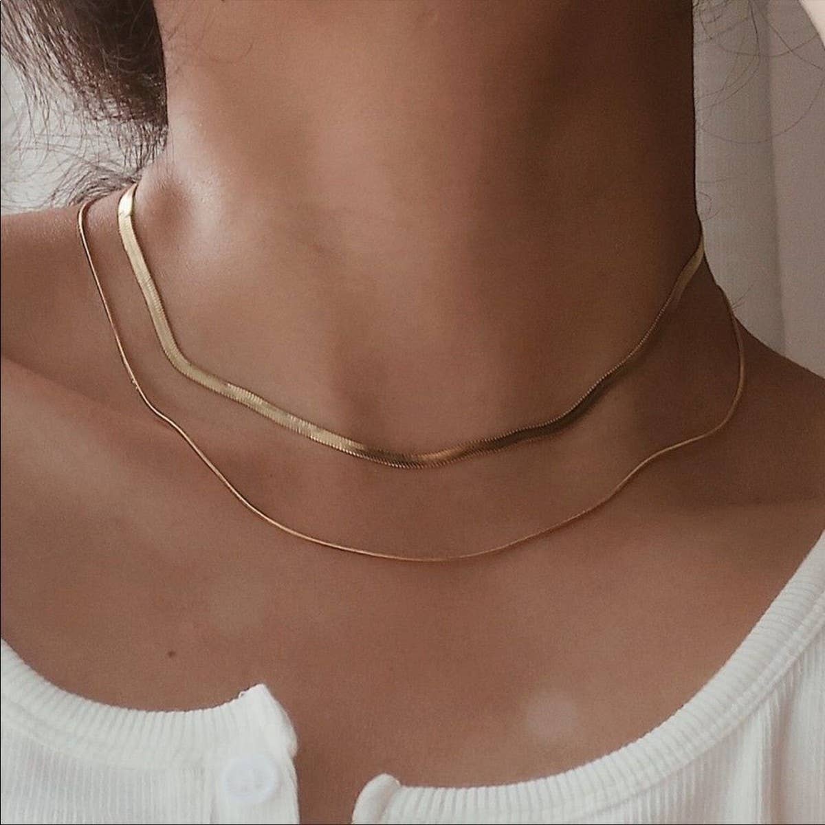 SNAKE CHAIN COMBINATION MULTI-LAYERED NECKLACE_CWMM3621