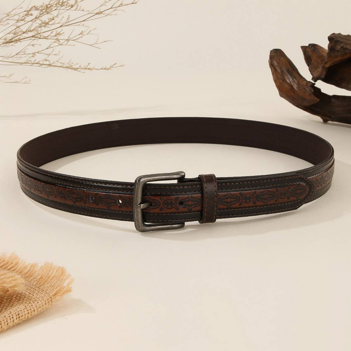 Trendy Vintage Embossed Western Pin Buckle Belt_CWABE1228