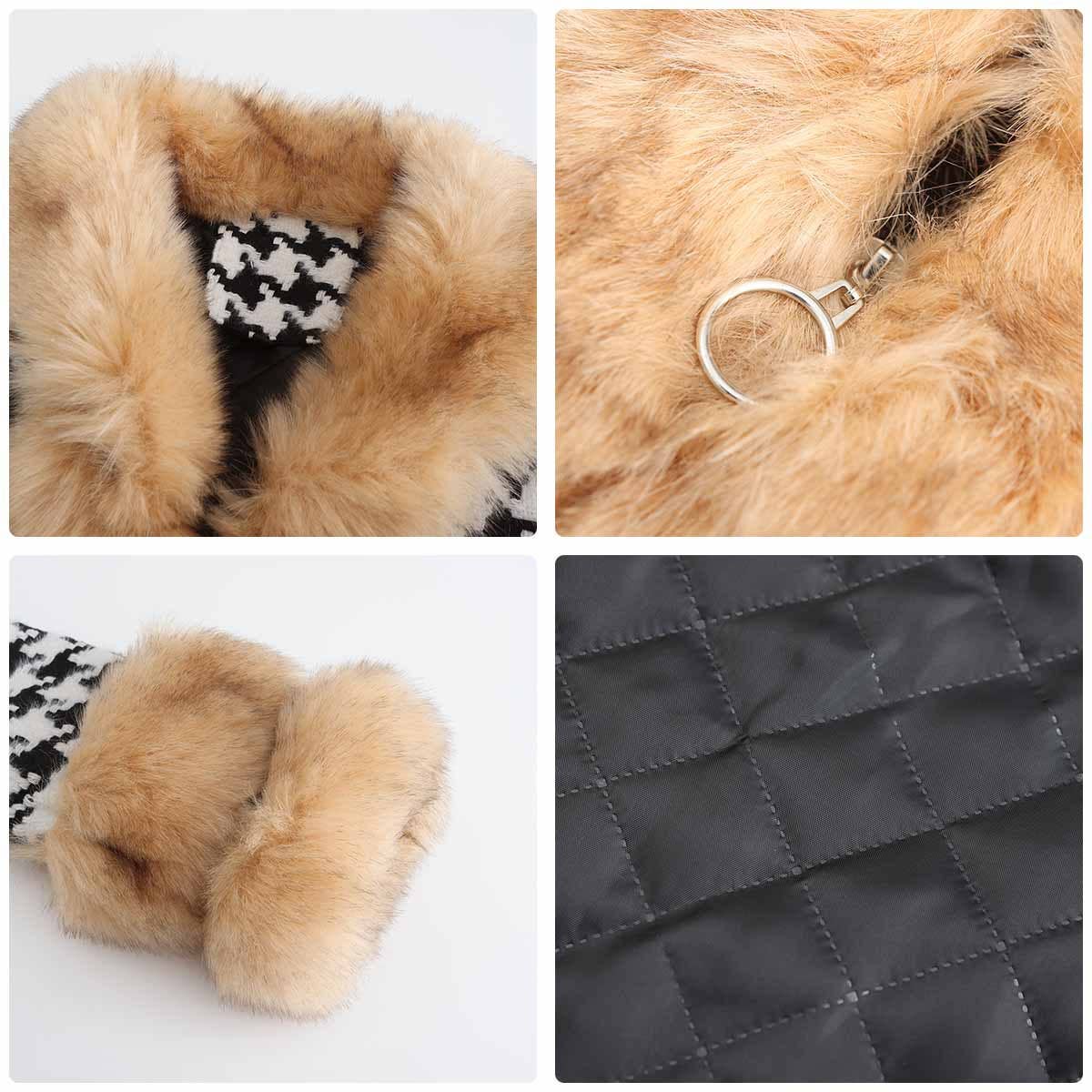 STYLISH PLAID COAT WITH FUR COLLAR