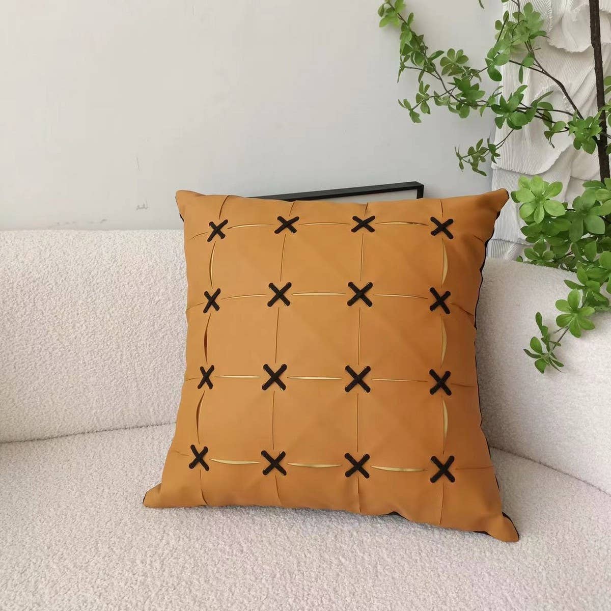 SIMPLE  LEATHER SPLICING THROW PILLOW CASES