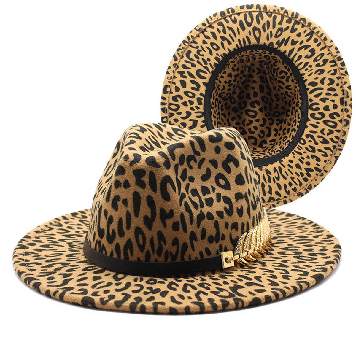 LEOPARD PRINT WOOLEN HAT WIDE BRIM JAZZ HAT_CWAH2534