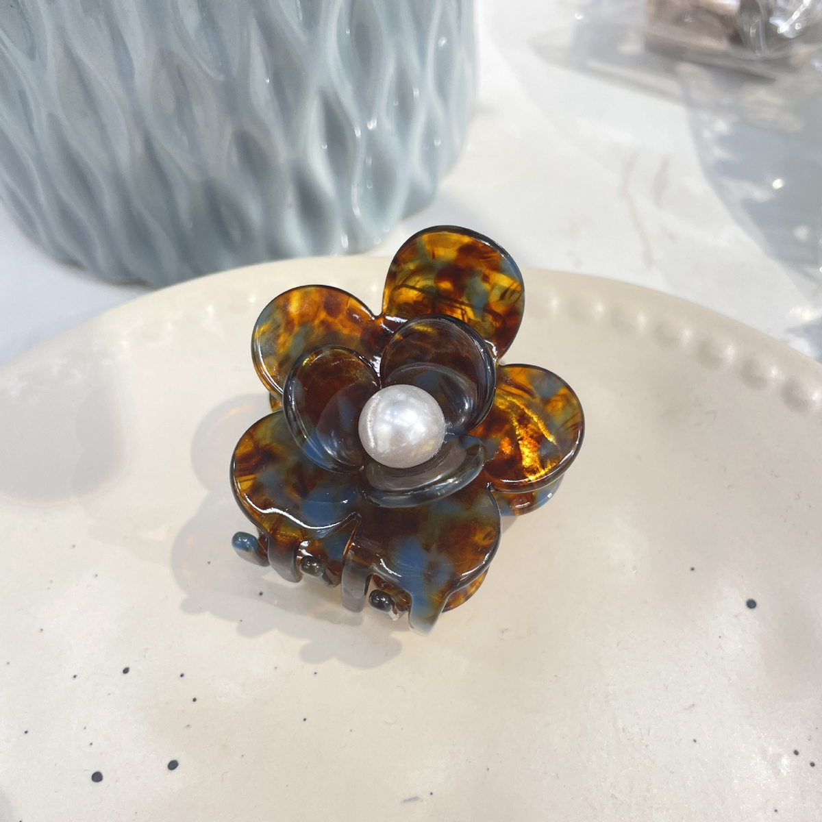 loral Pearl Hair Claw, Rhinestone Elegant Clip