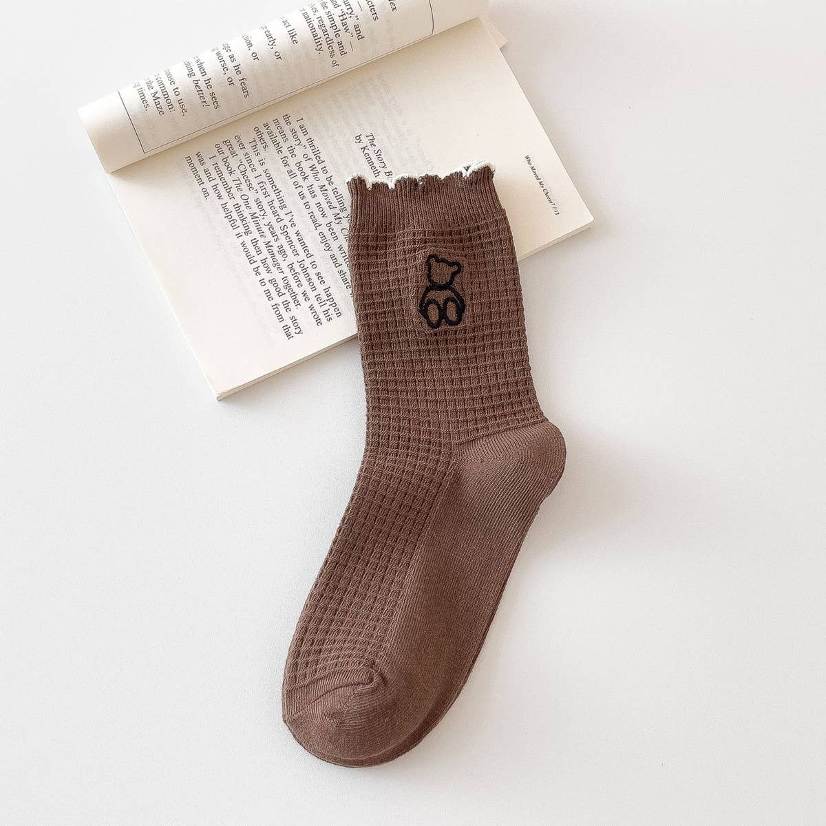 WARM COFFEE EMBROIDERED BEAR WOMEN'S SOCKS