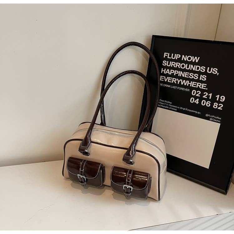 Fashionable color-blocking single-shoulder bag