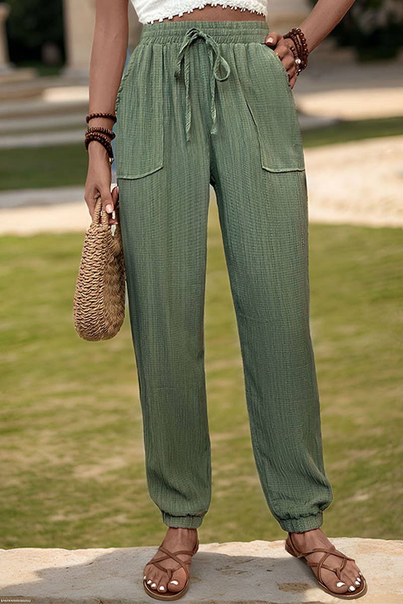 CWBLP0802_TEXTURED SOLID COLOR CASUAL SKINNY PANTS