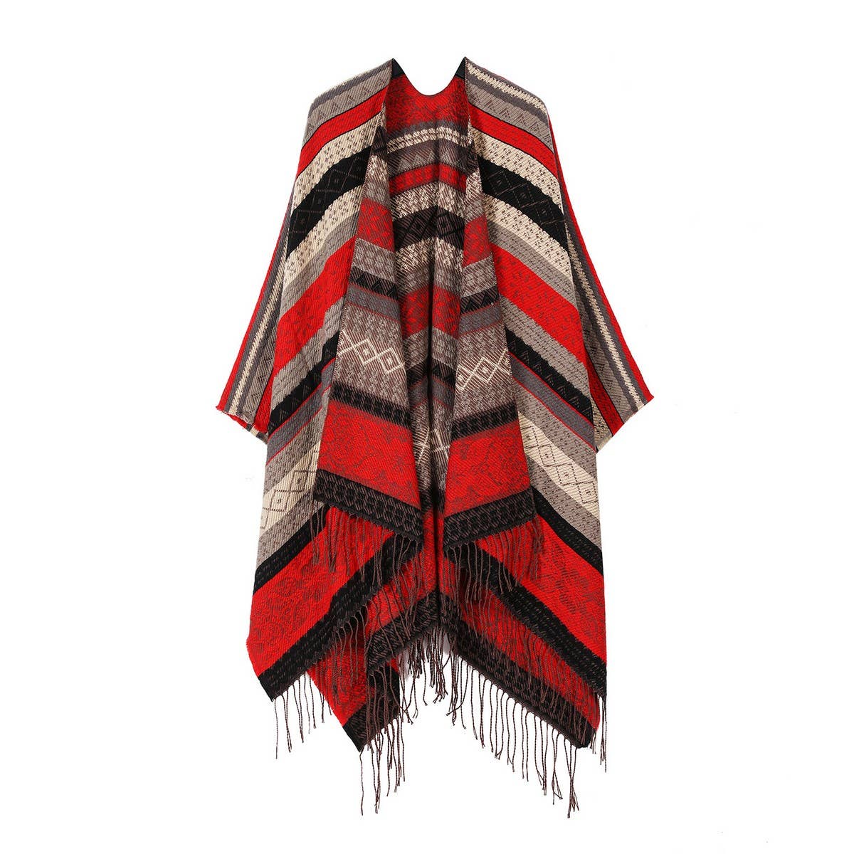 FAUX CASHMERE TASSEL SHAWL BLANKET SLIT CAPE