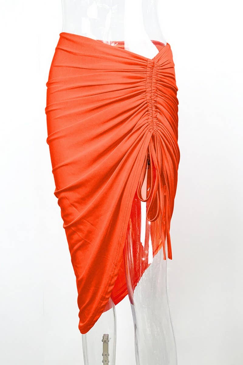 CWBMS0323_SOLID COLOR SLIM IRREGULAR DRAWSTRING SKIRT