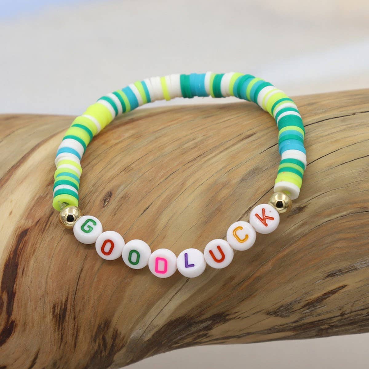 COLORFUL POLYMER CLAY LETTER BEADED BRACELET