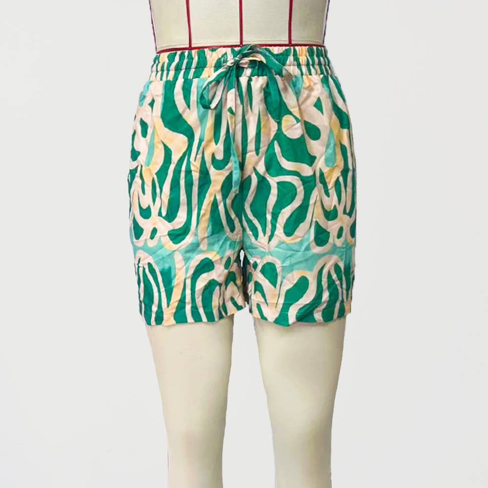 PRINTED ELASTIC-WAIST LACE-UP SHORTS