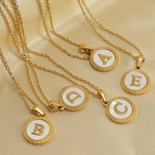 18K GOLD STAINLESS STEEL SHELL LETTER NECKLACE_CWAJE0686