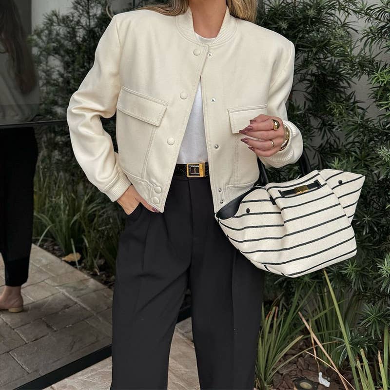 STYLE SOLID SHORT SINGLE-BREASTED JACKET