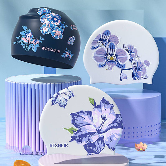 XL Printed Silicone Swim Cap for Long Hair Women_CWMM6705