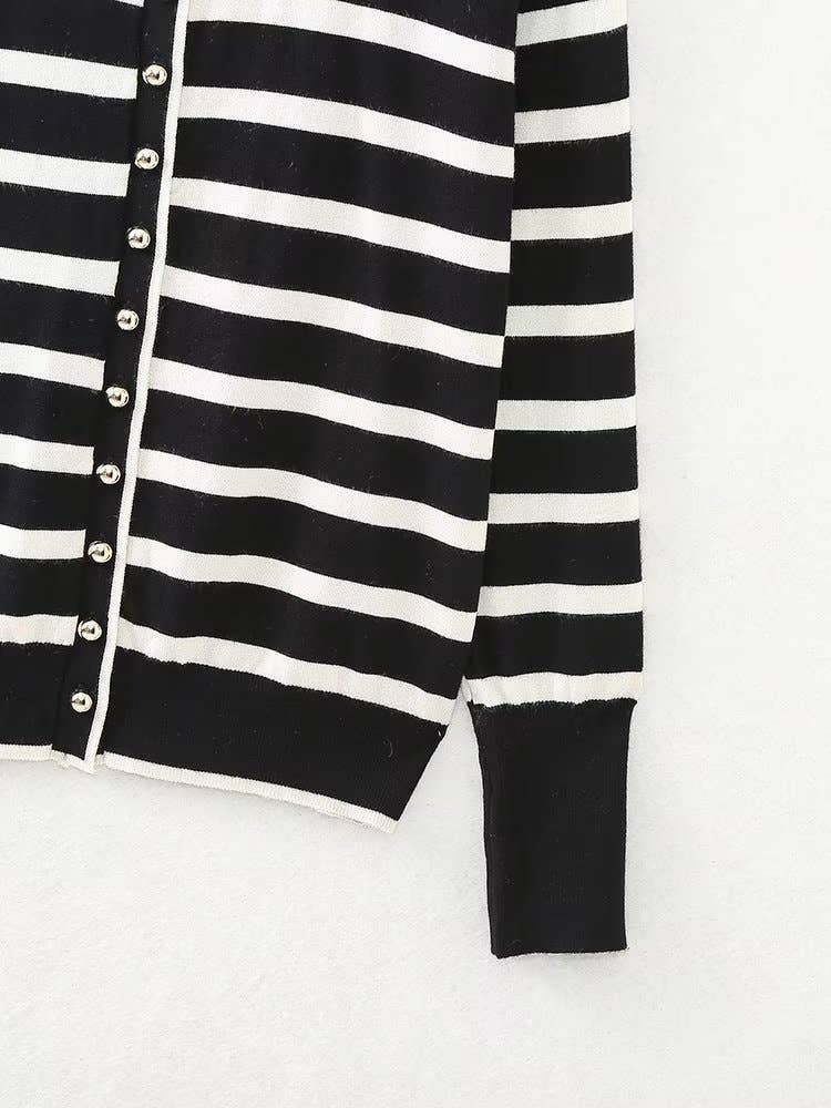 STRIPED BREASTED CASUAL KNIT CARDIGAN COAT