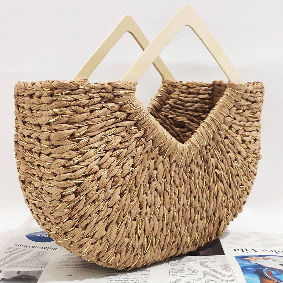 WOMEN CASUAL MOON BAG WOVEN TOTE BAG_CWAB0830