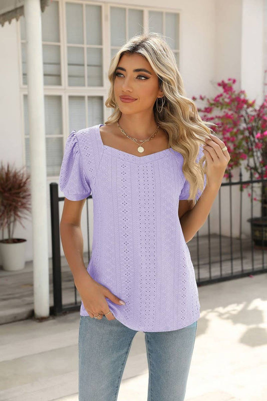 Cwtts0826_Sweetheart Neck Short Sleeve Knit Top