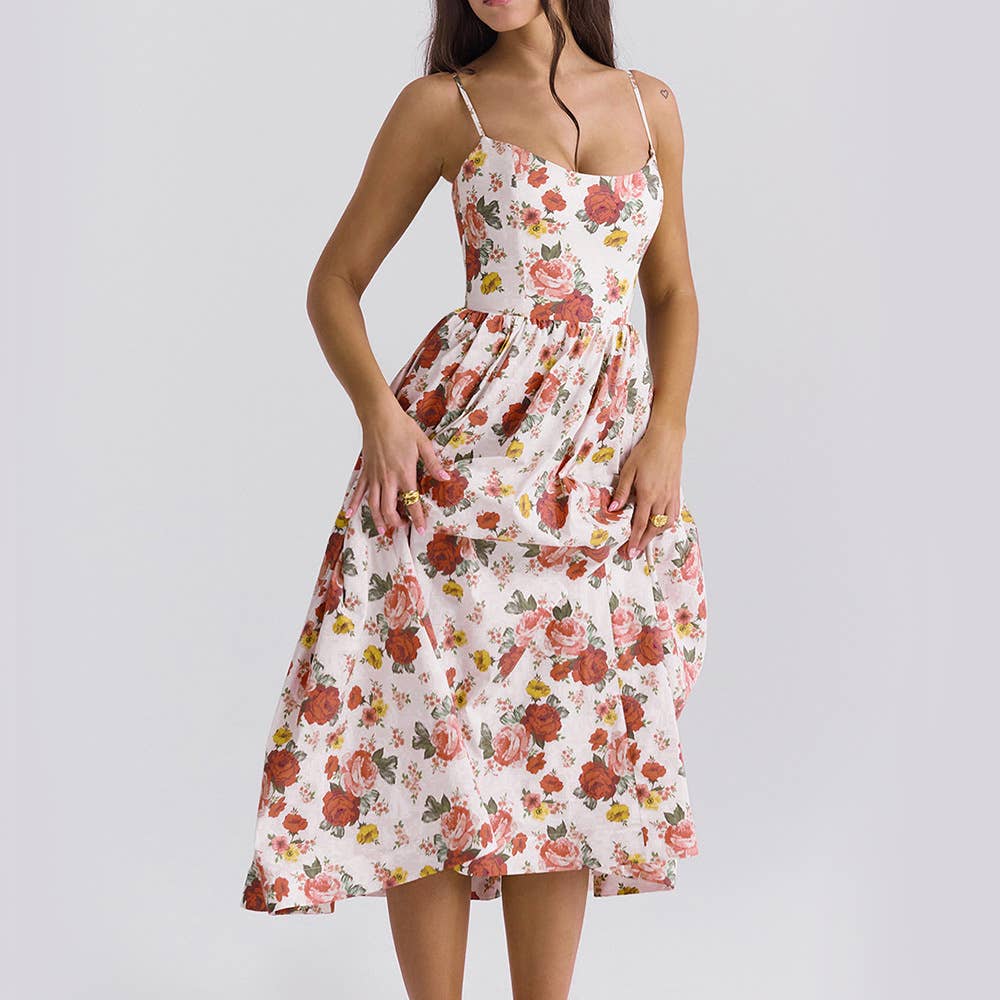 Printed backless sexy long halter dress