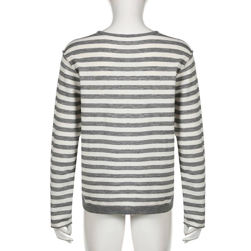 SIMPLE SLOUCHY STRIPED V-NECK SWEATER FOR GIRLS