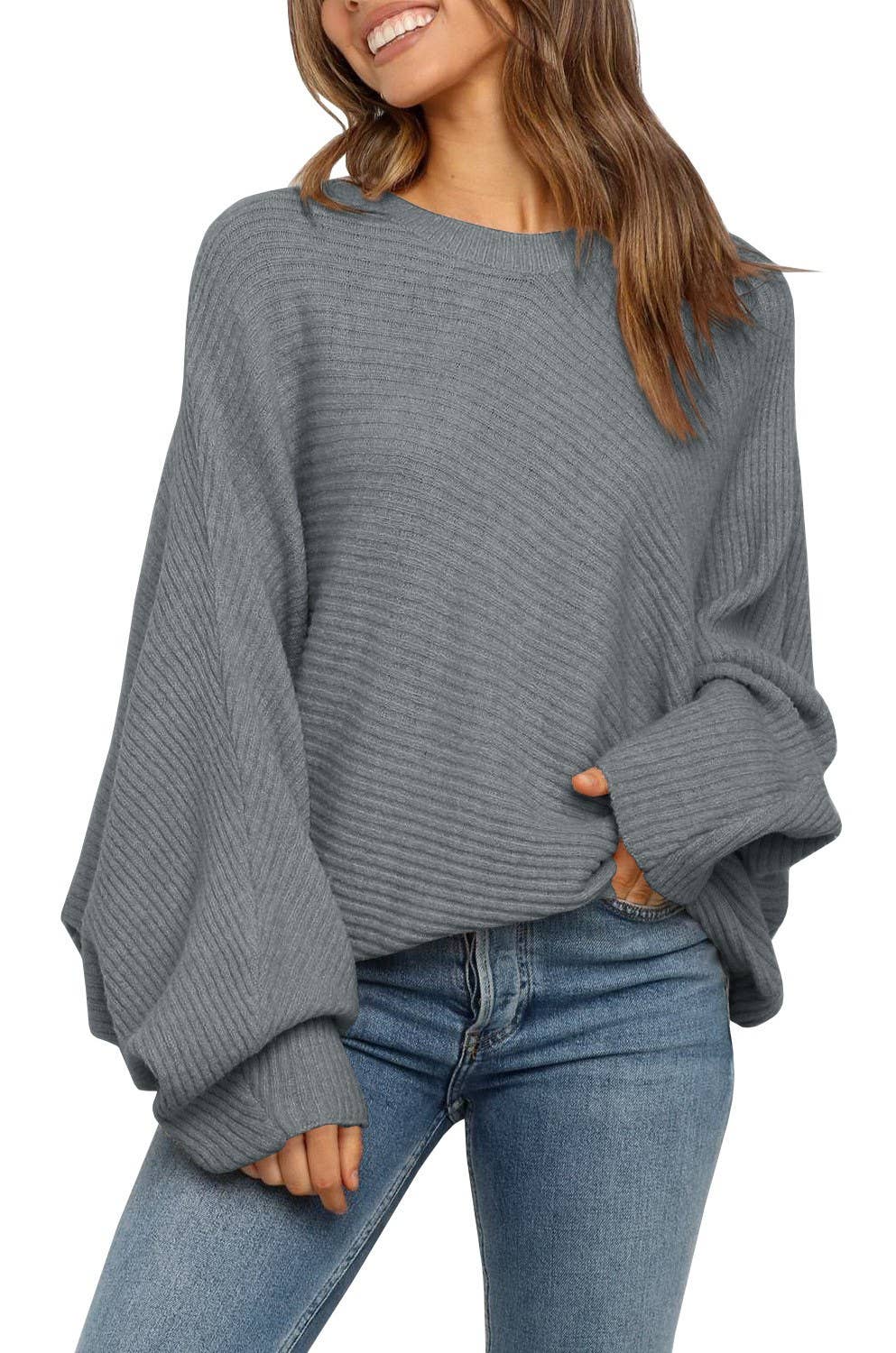 ROUND NECK SOLID COLOR BAT LONG-SLEEVED SWEATER
