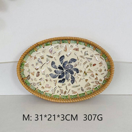 RATTAN OVAL FRUIT TEA SHELL TRAY STORAGE BASKET_CWMM4501