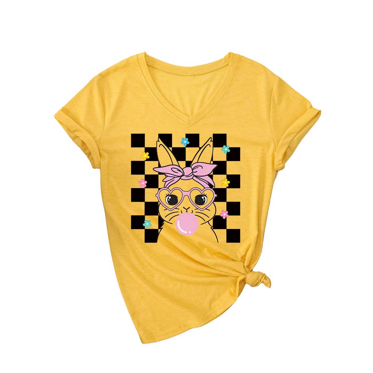 EASTER CUTE BUBBLE BUNNY CASUAL V NECK TEES_CWTTS0811