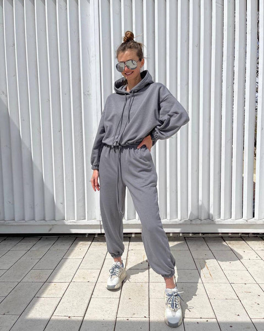 Drawstring short jacket and long pants set