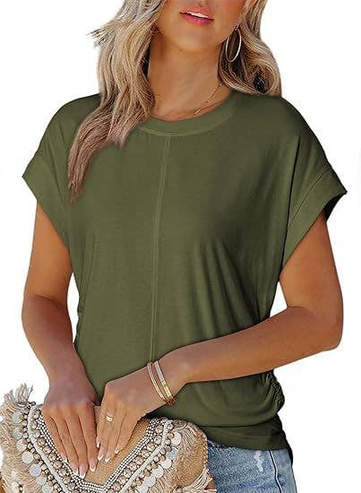 Stylish side pleated shoulder short sleeve shirt