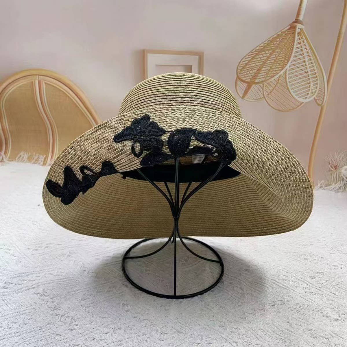 Summer embroidered lace flower sun hat_CWAH3487