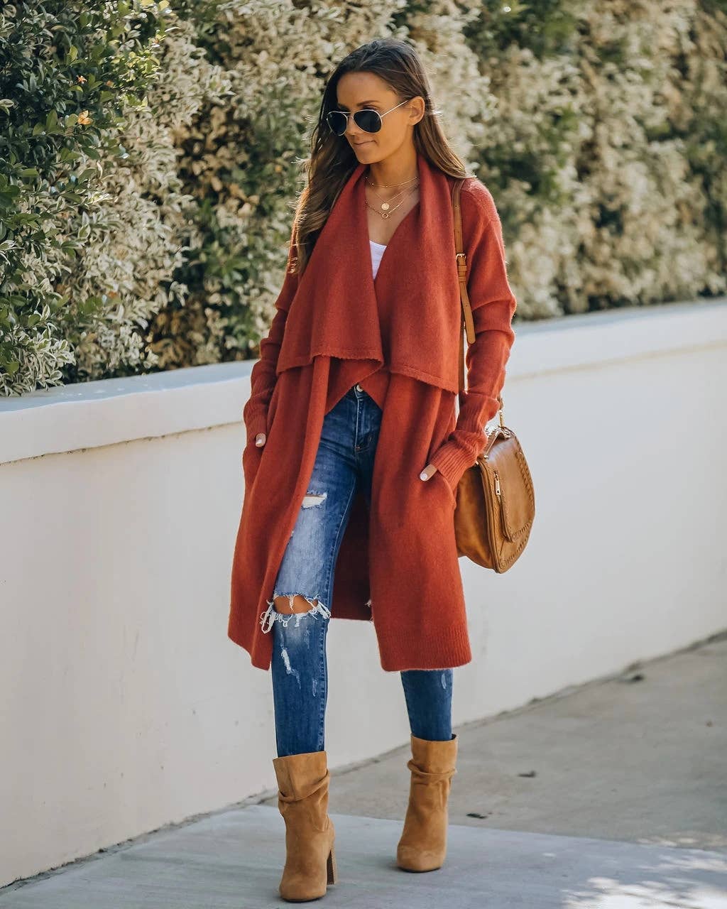 Large lapel unbuttoned solid color long cardigan coat