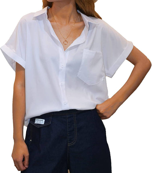 V-NECK BUTTON-DOWN SHIRT TOP