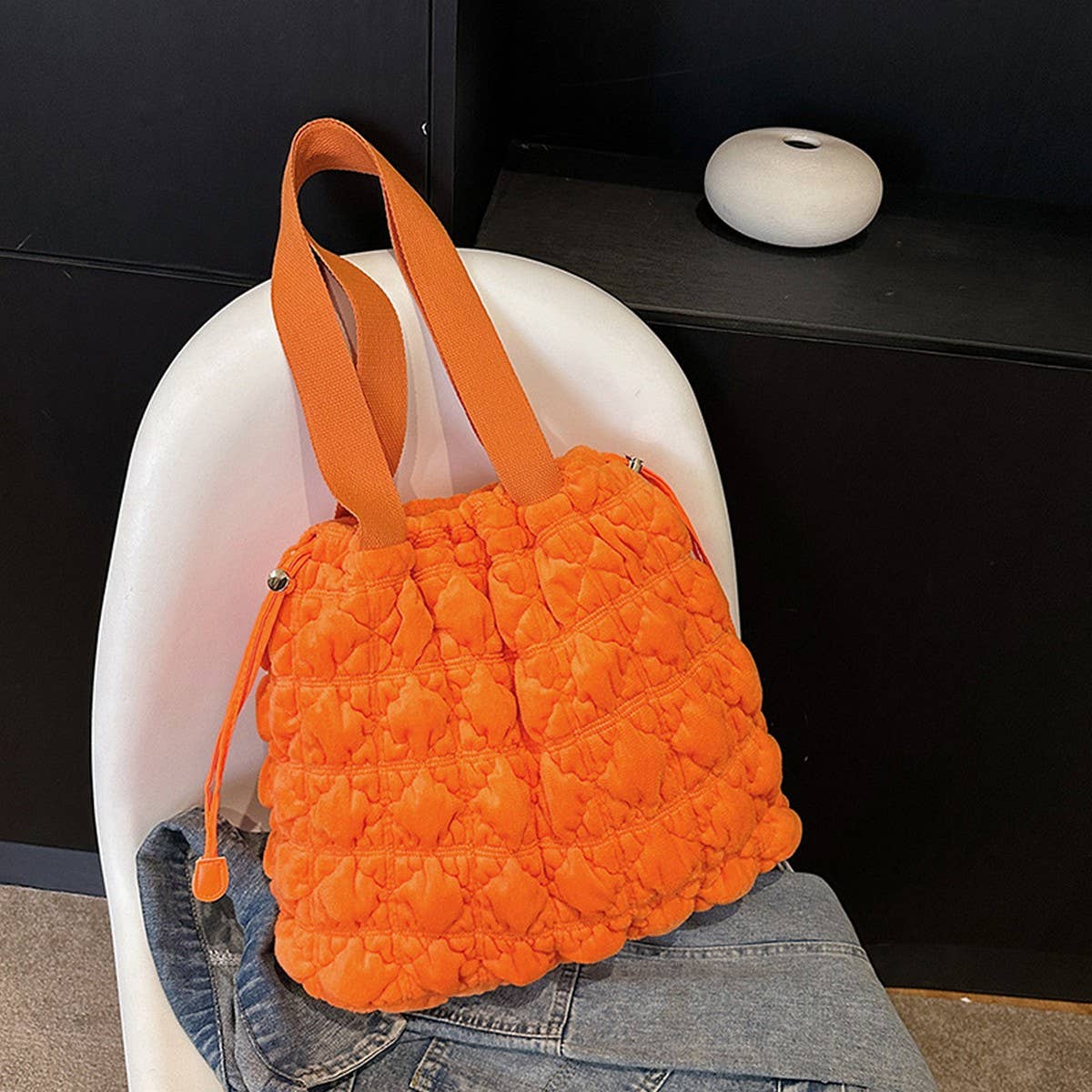 Velvet Puffy Cloud Tote Shoulder Bag Large_CUAB00490