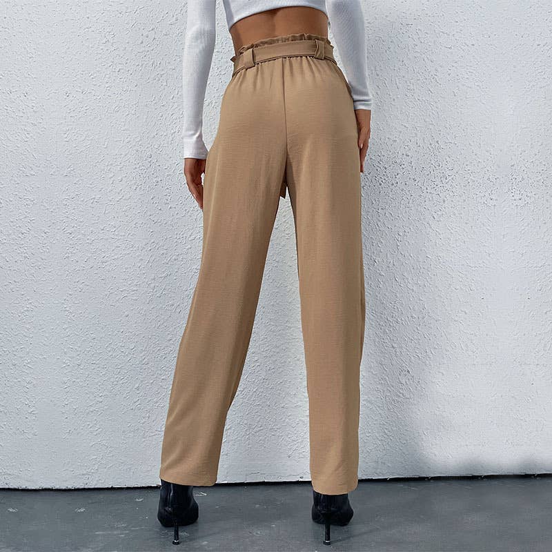 Elastic lace-up wide-leg pants