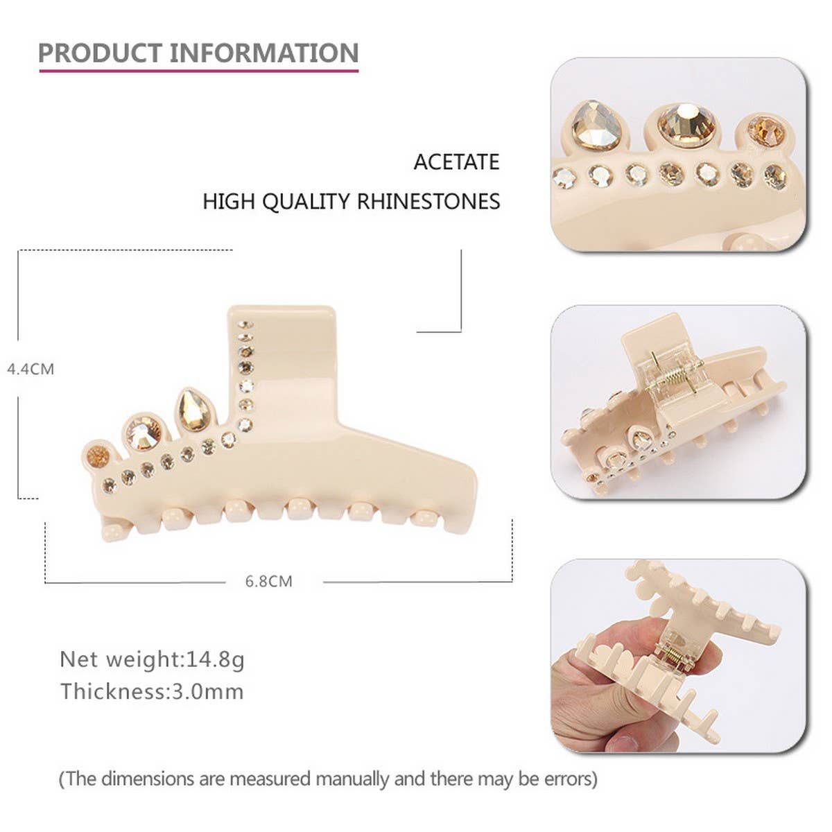 CRYSTAL CLIP ACETATE EXQUISITE HAIRPIN SHARK CLIP