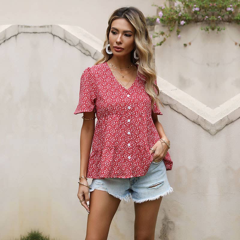 Short sleeve ruffled floral shirt
