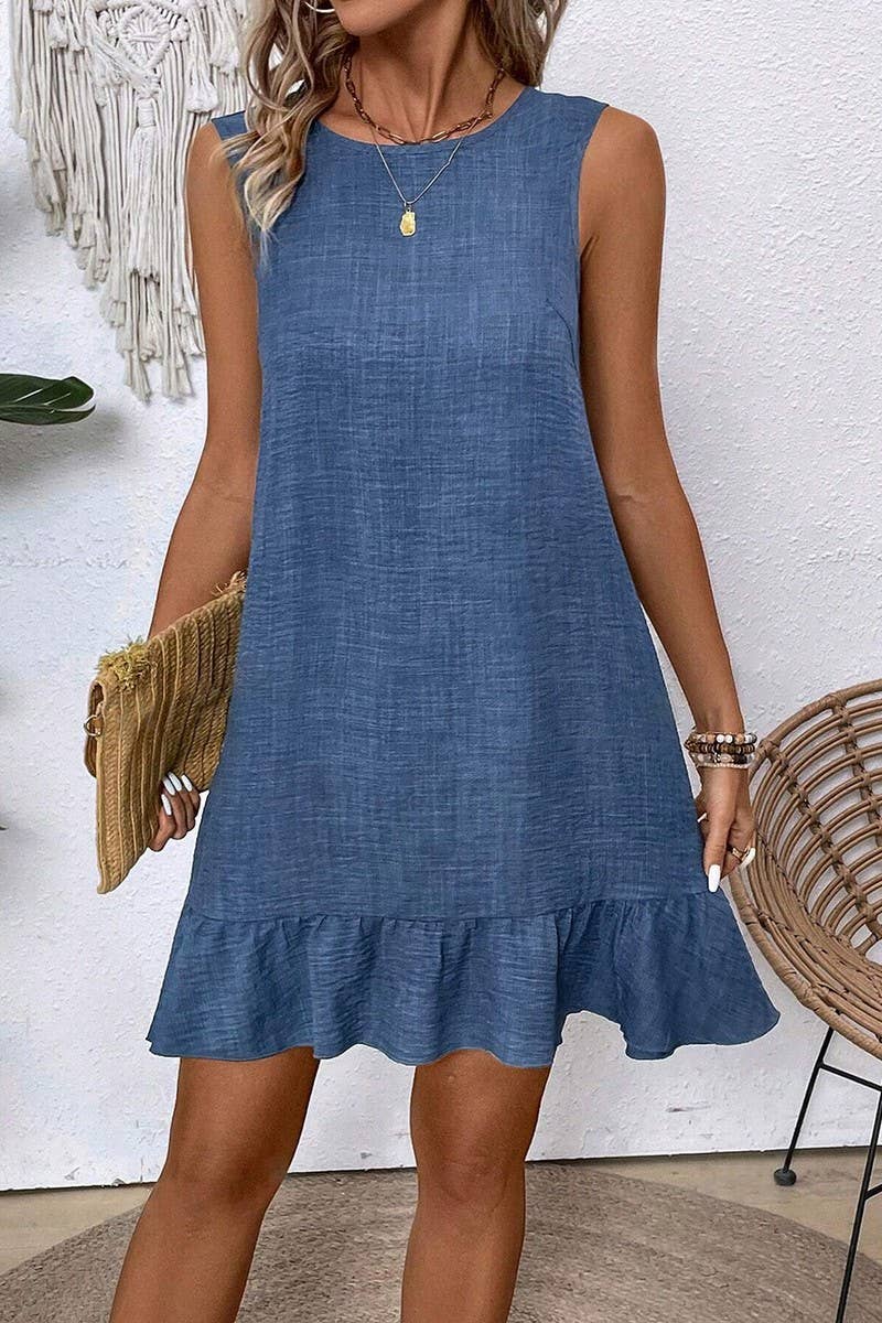 CWDSD7142_RUFFLED SLEEVELESS CASUAL TANK DRESS