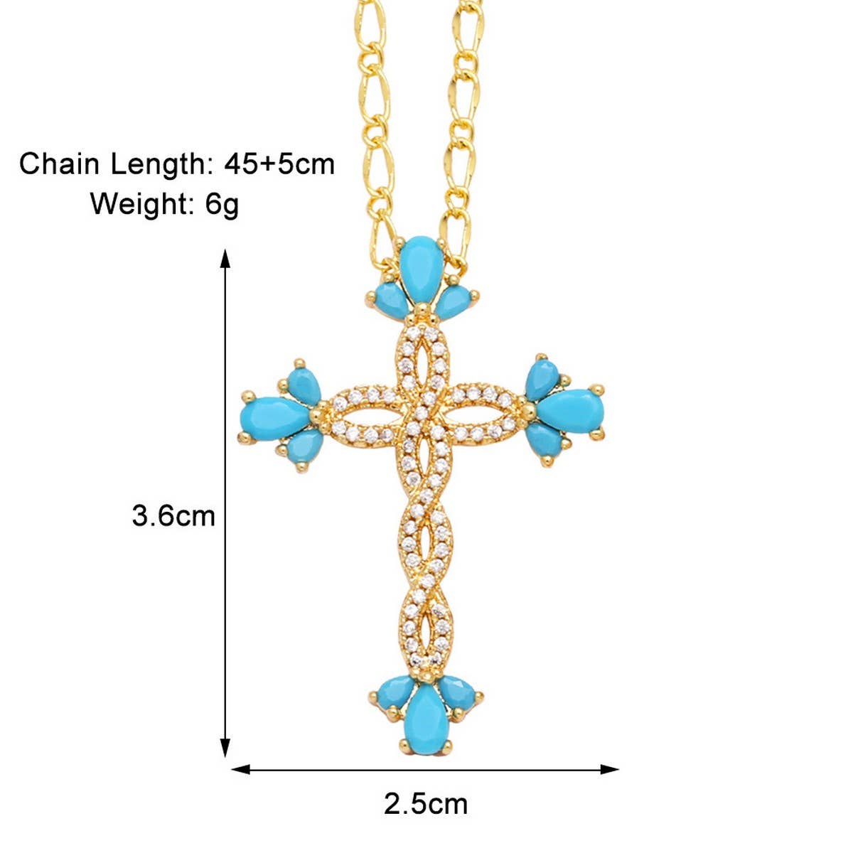 COLORED ZIRCON CROSS PENDANT NECKLACE