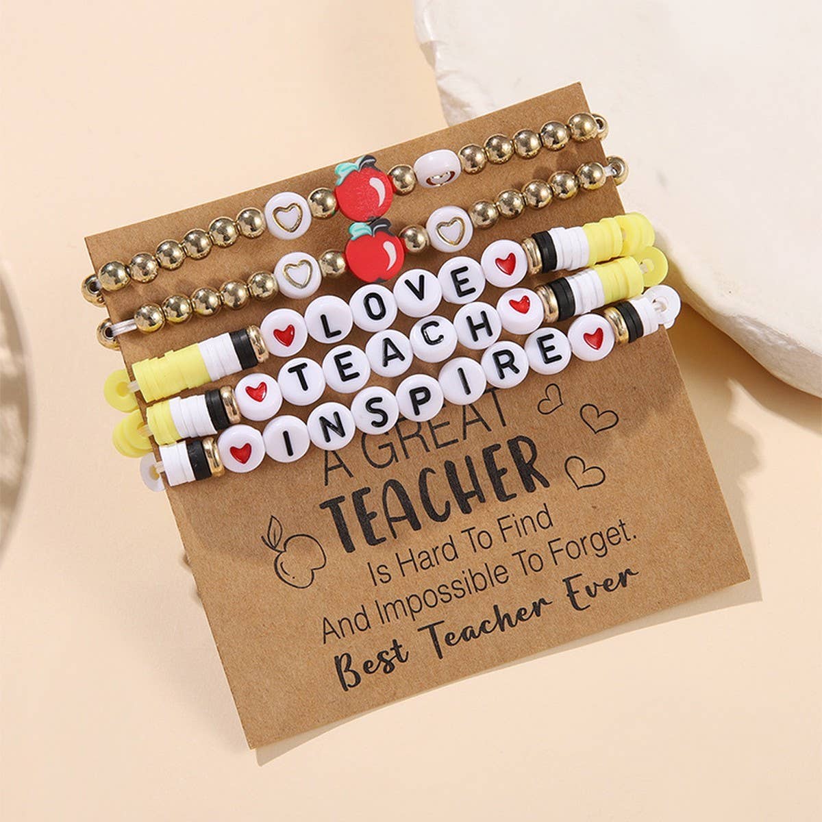 LOVE APPLE LETTER SOFT CLAY ELASTIC BRACELET SET