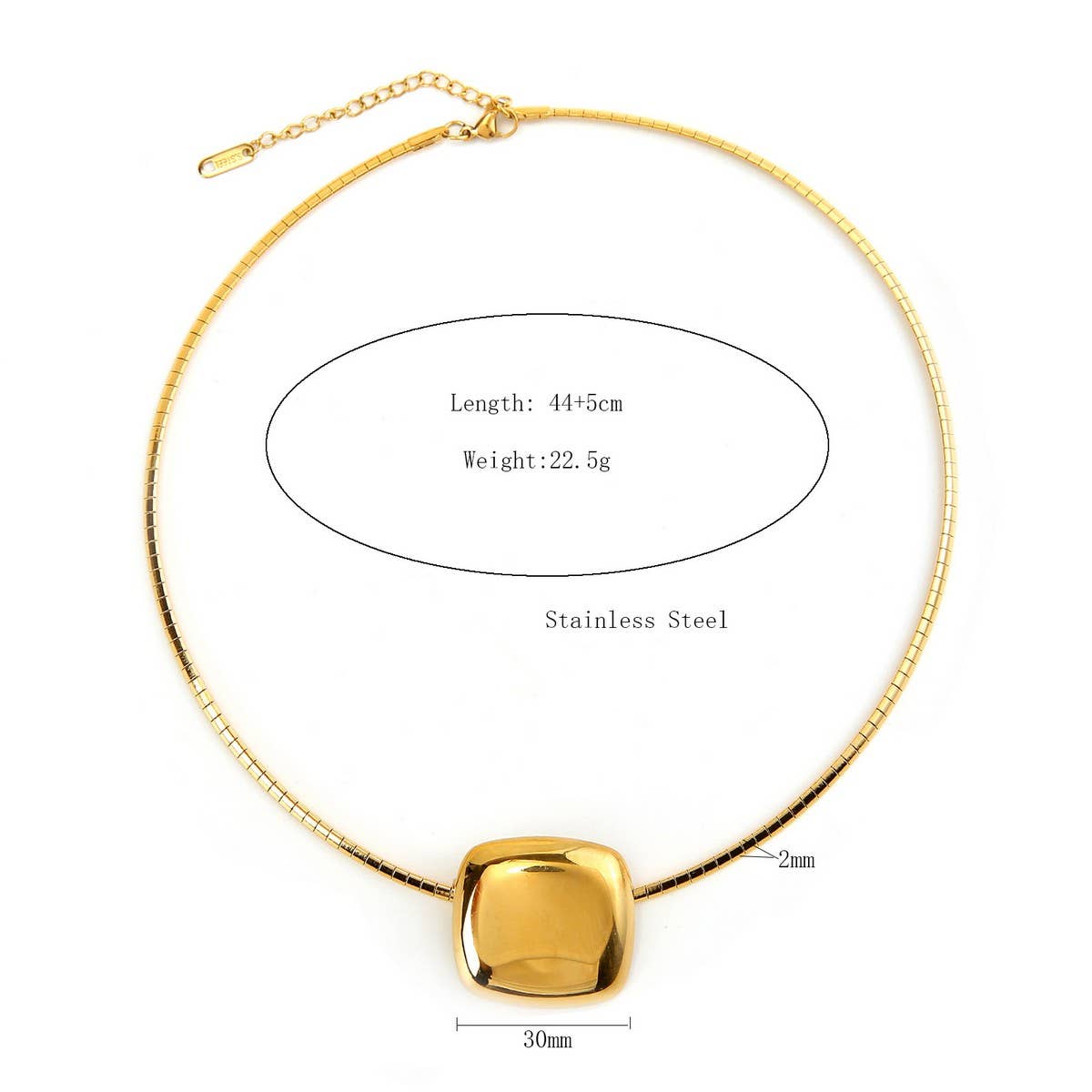 Minimalist 18K Steel Square Necklace,Fade-Resistant