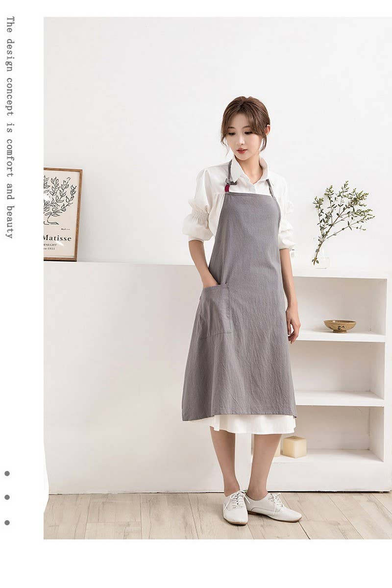 CWAB3991_COTTON AND LINEN SOLID COLOR ANTI-FOULING APRON