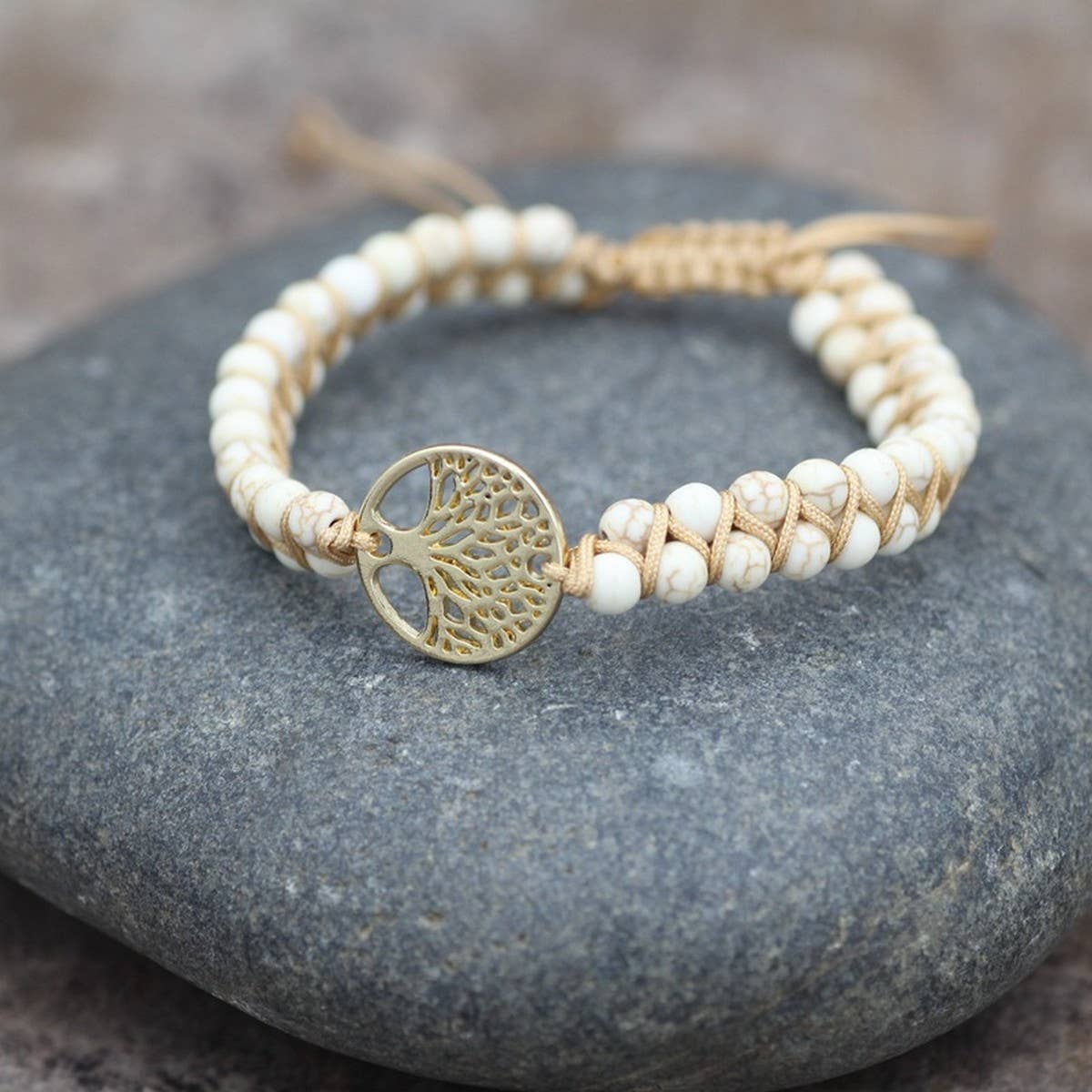 TREE SHAPED PENDANT NATURAL STONE WOVEN BRACELET