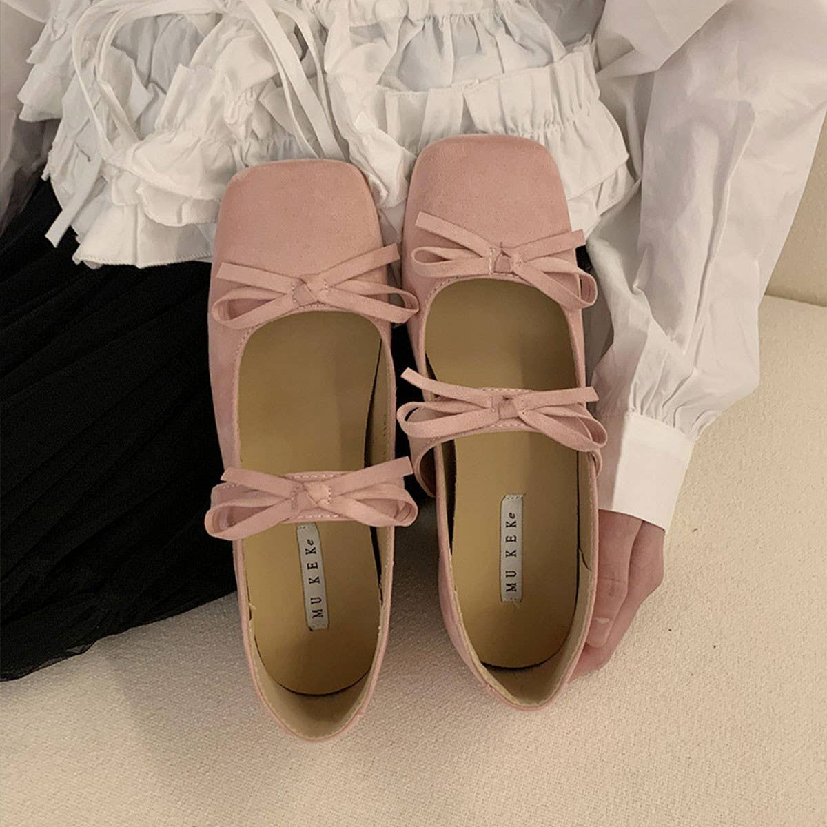Pink Ballet Flats with Bow, Platform Mary Jane_CWSHF0147