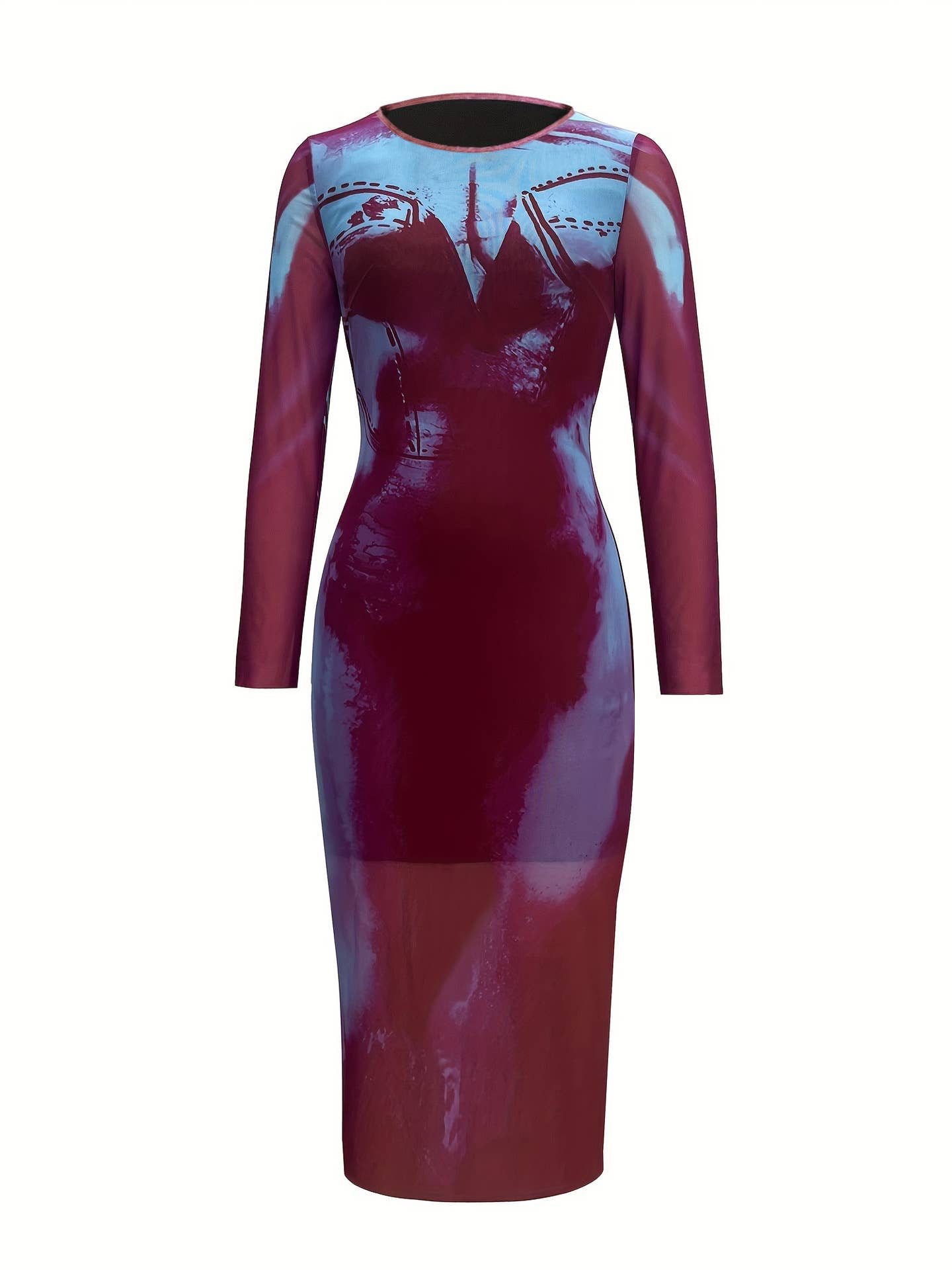 Sexy body positioning print mesh dress