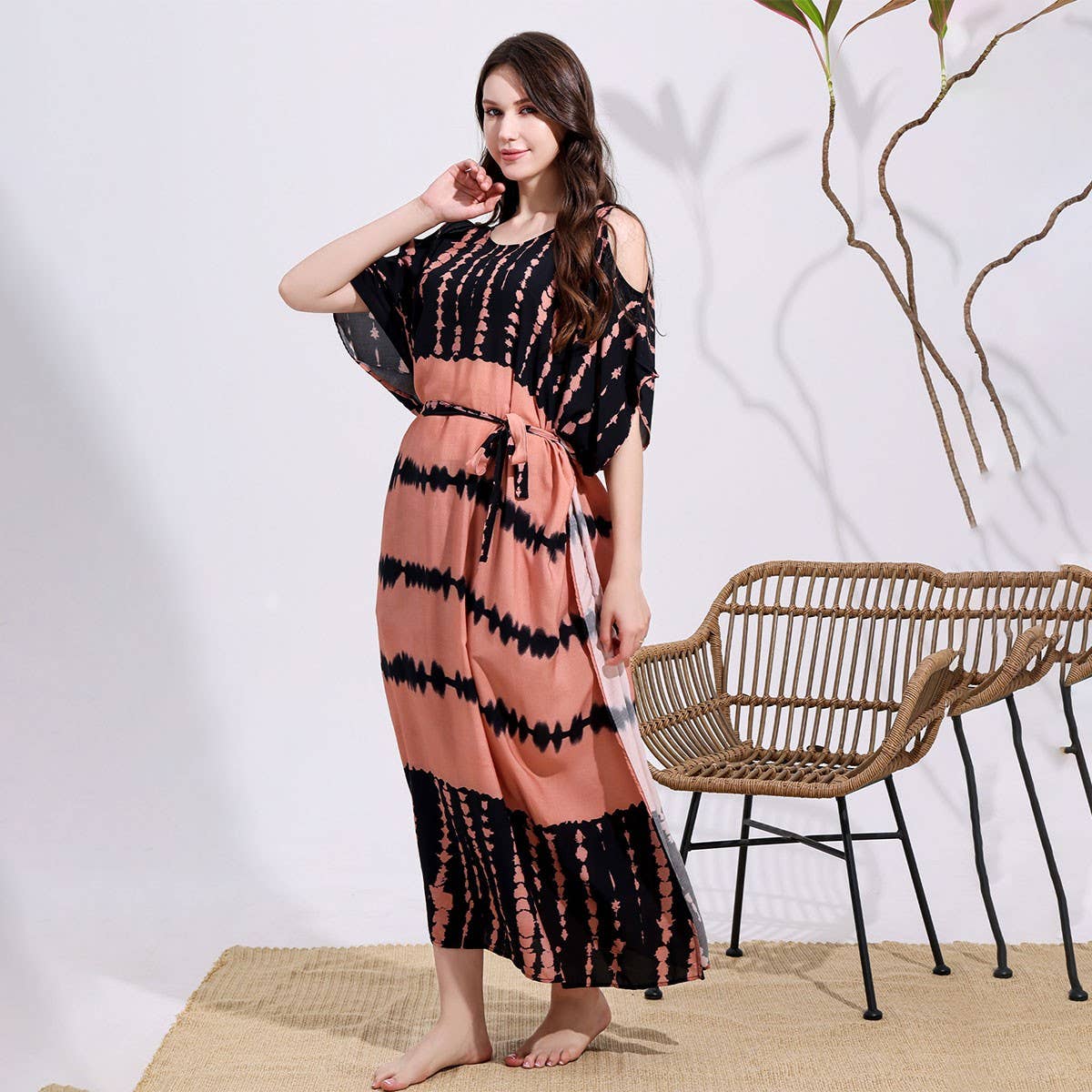 Rayon Tie-Dye Off Shoulder Beach Cover-Up_CWMM6152