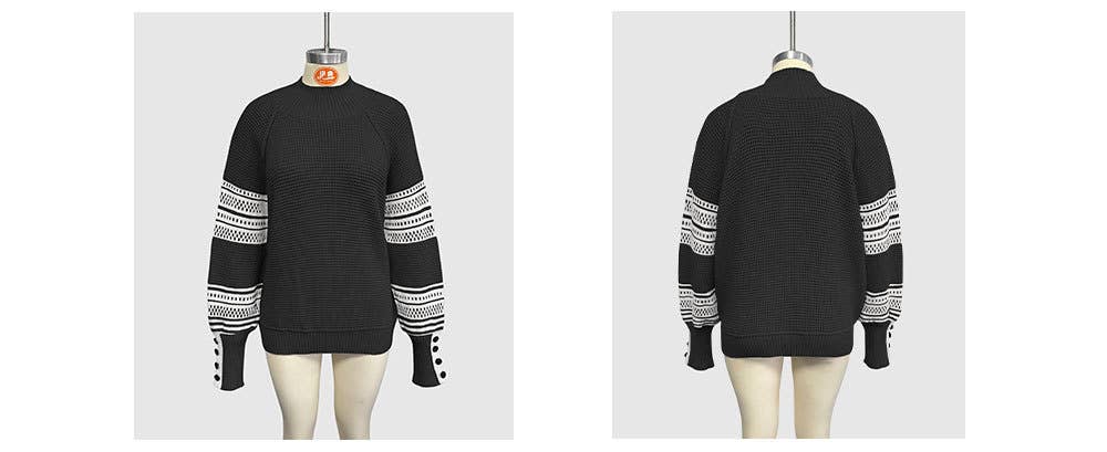 Knitted color-blocked semi-high-neck sweater