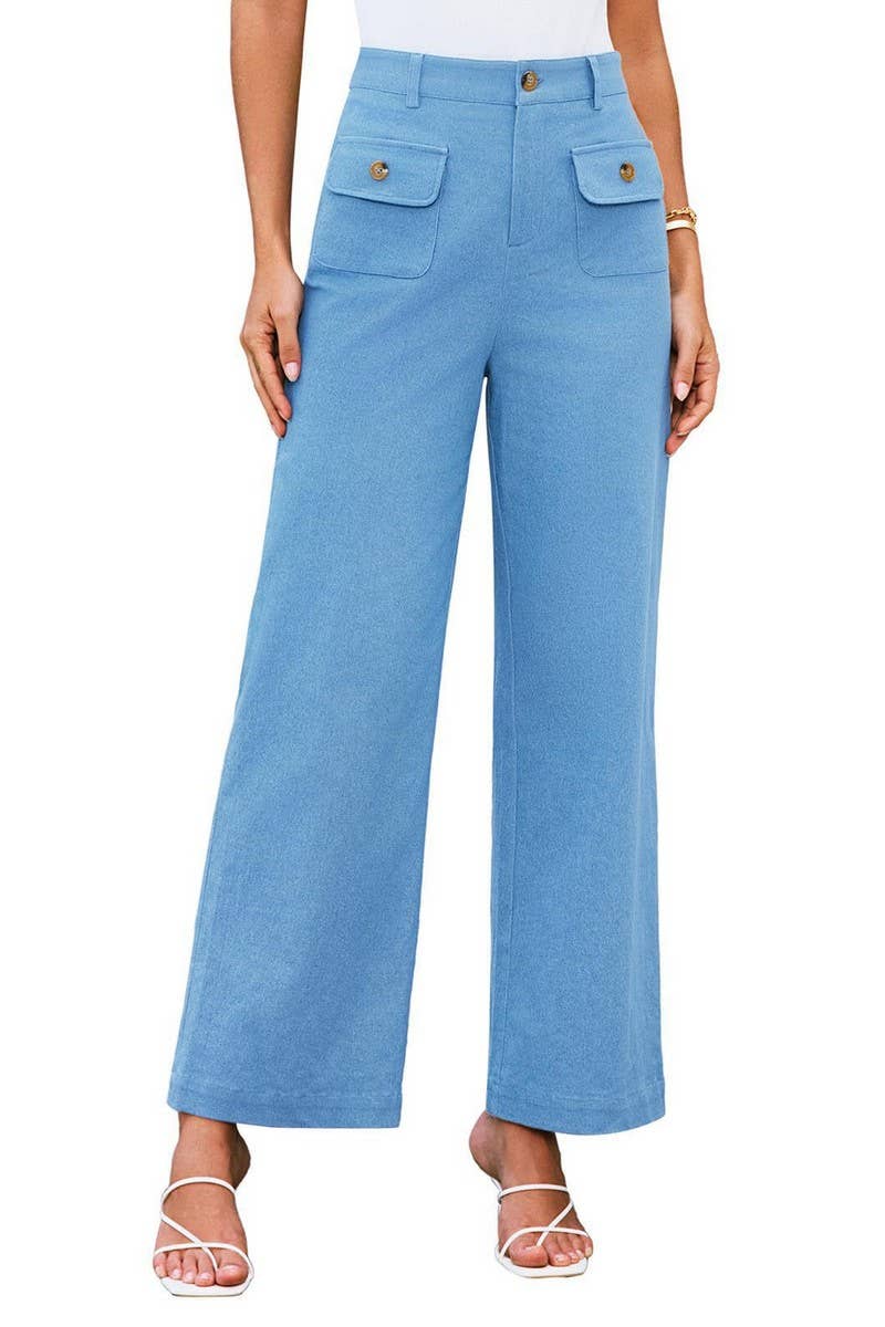 CWBLP1852_SOLID COLOR HIGH WAIST POCKET WIDE LEG TROUSERS