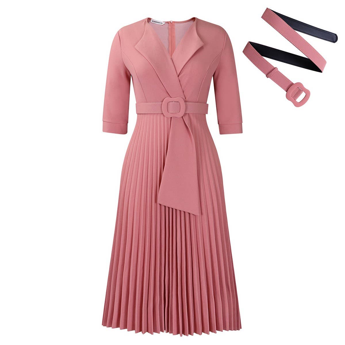 FASHION SUIT COLLAR PLEATED WAIST PLUS SIZE DRESS_CWDMD3653