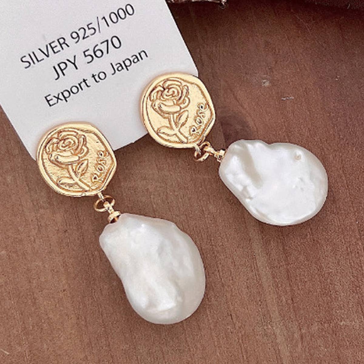 FRESHWATER PEARL GEOMETRIC ROSE EARRINGS