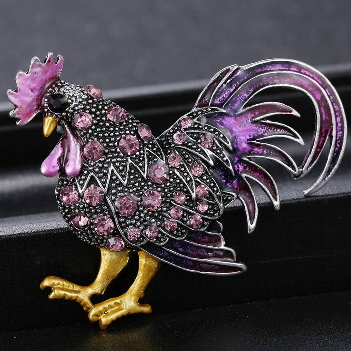 CWAJE2569_CREATIVE CARTOON ANIMAL ROOSTER BROOCH